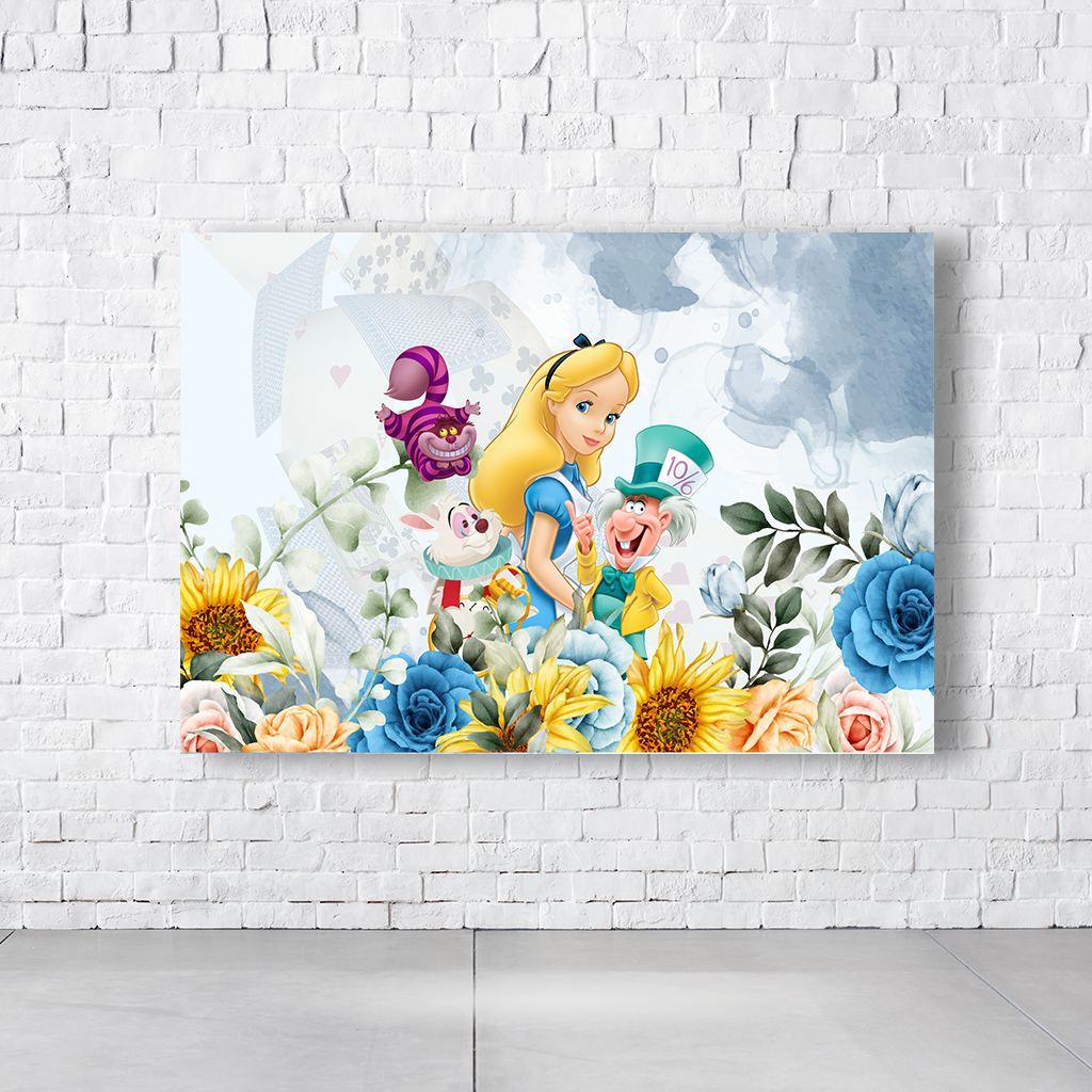 Painel Retangular Tema Alice No País Das Maravilhas Em Tecido Oxford 100% Poliéster