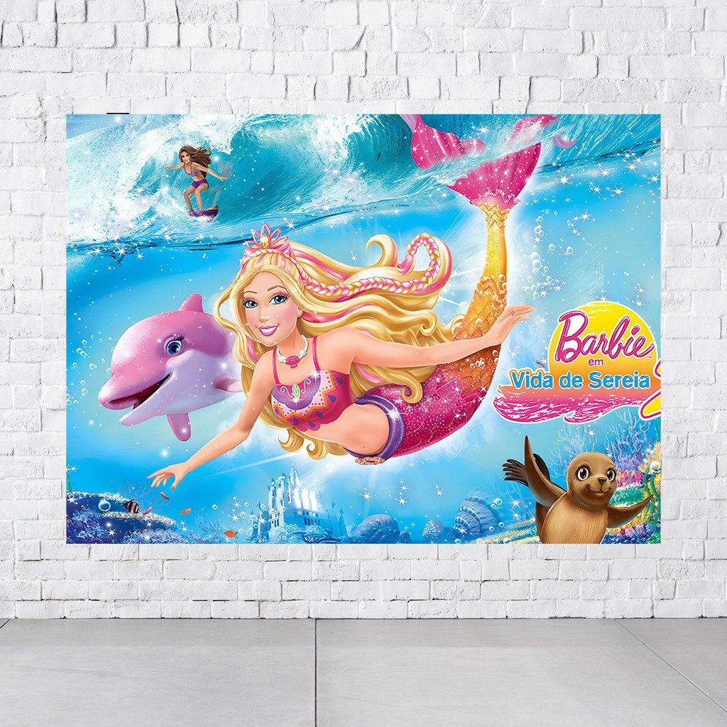 Painel Retangular Tema Barbie Em Tecido Oxford 100% Poliéster  PAINEL440