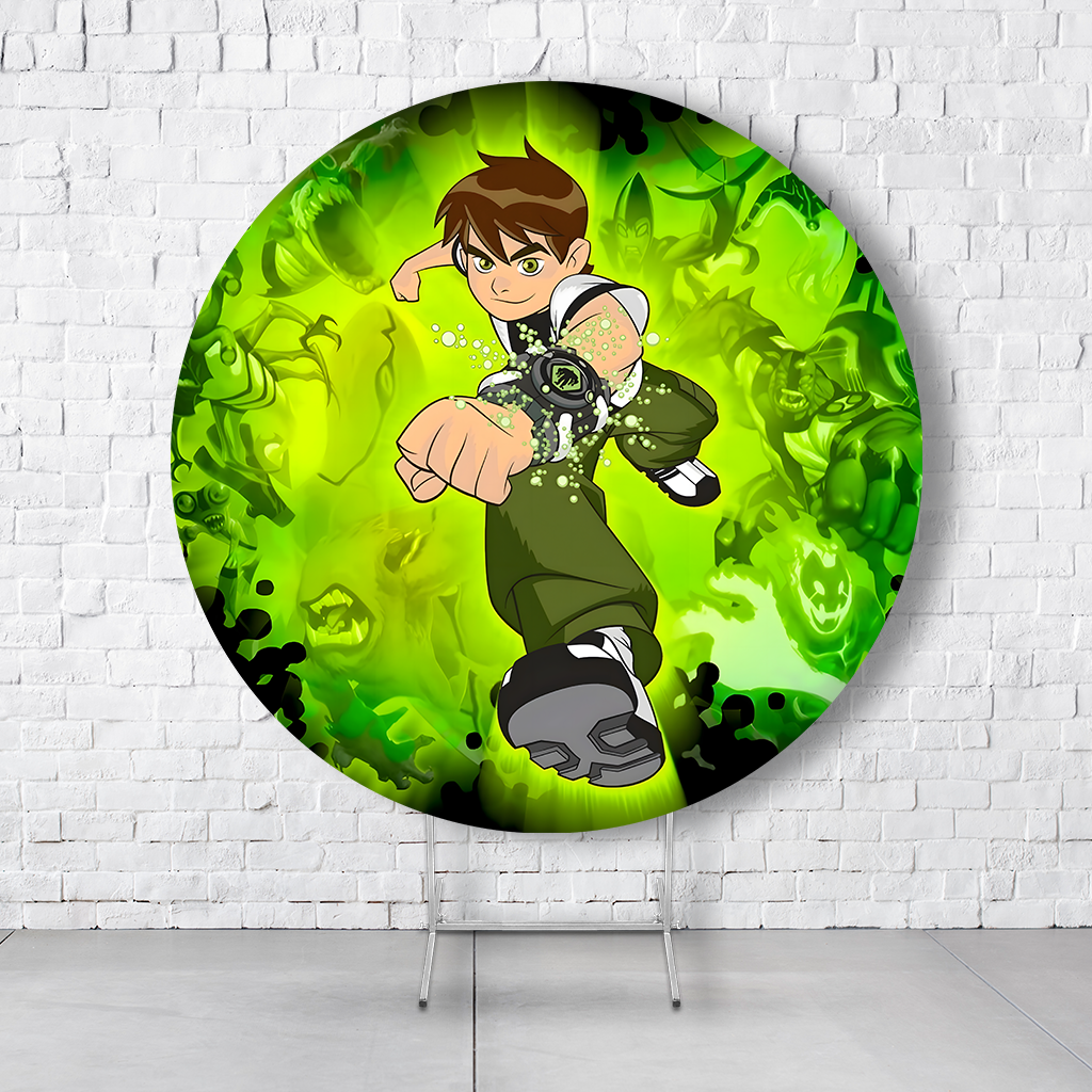 Painel De Festa Redondo Ben 10 Em Tecido Helanca C/Elástico 1,50x1,50