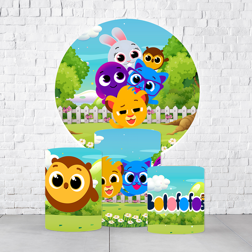 Kit Painel De Festa Bolofofos + Trio De Cilindros Em Tecido - Imagem 3