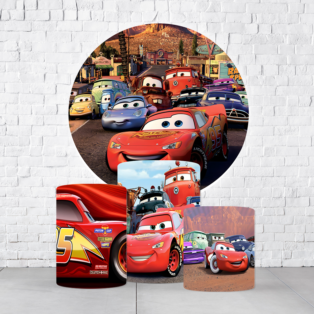 Kit Painel De Festa Carros Pixar + Trio De Cilindros Em Tecido