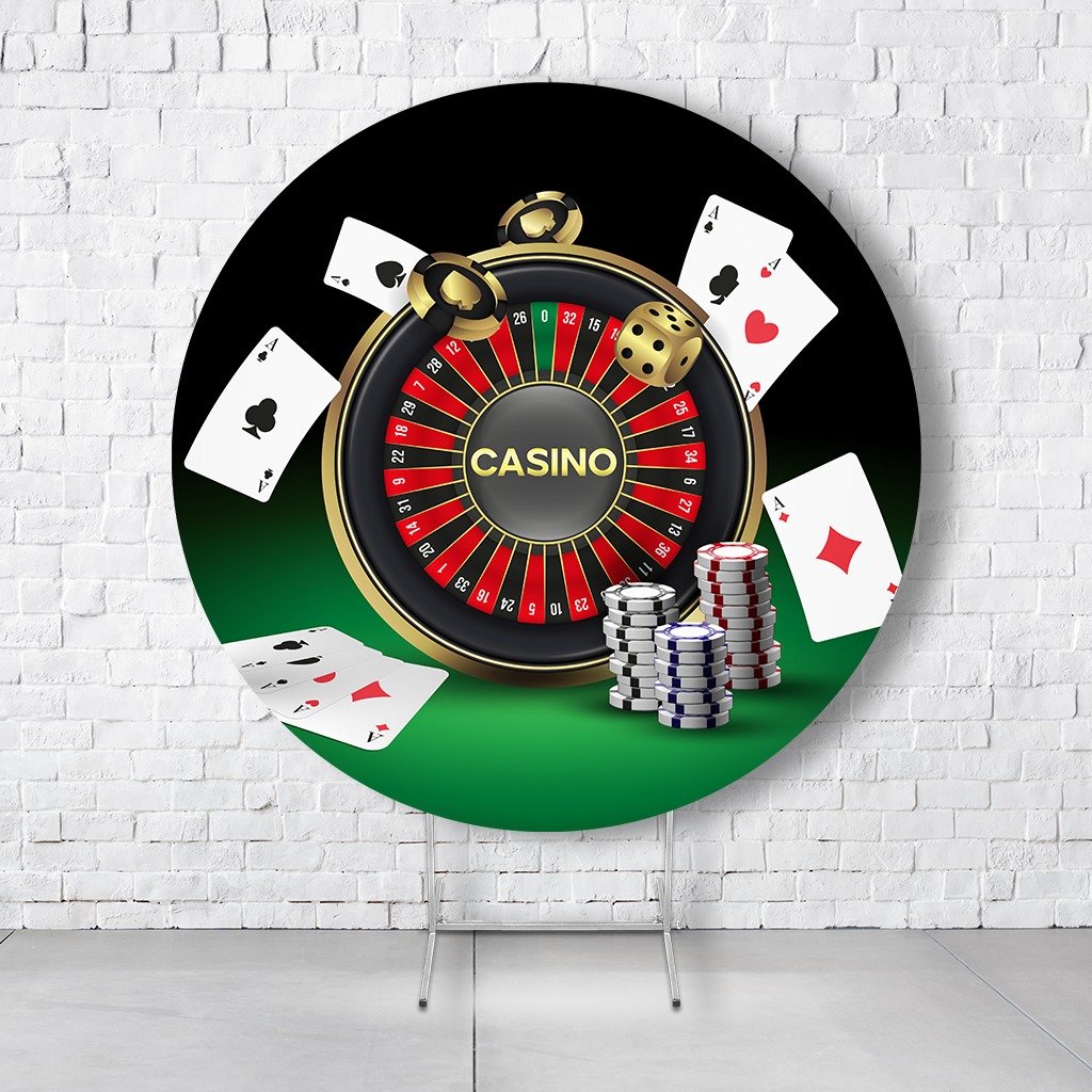 Painel De Festa Redondo Cassino Em Tecido Helanca C/Elástico 1,50x1,50