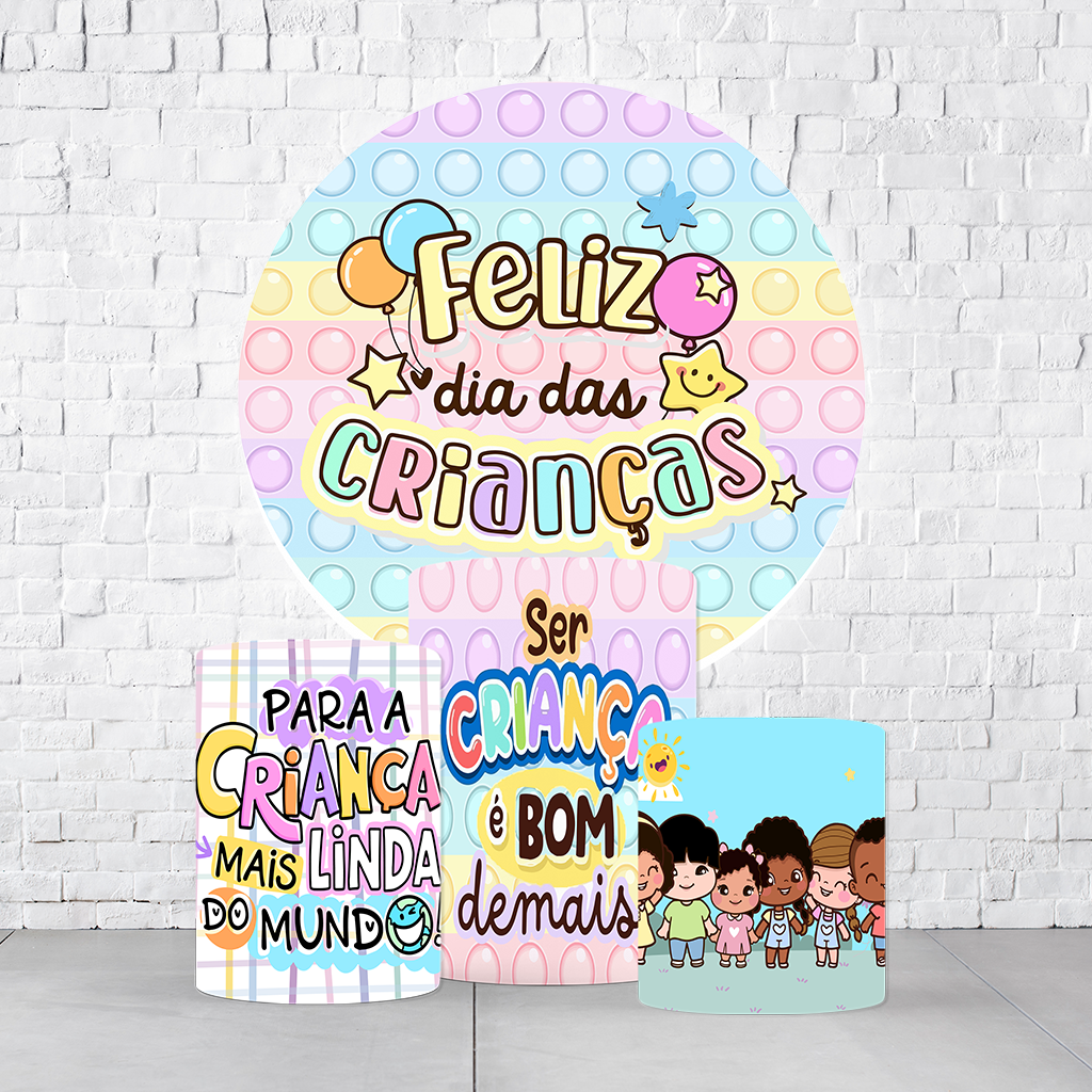 Kit Painel De Festa Dia Das Crianças + Trio De Cilindros Em Tecido