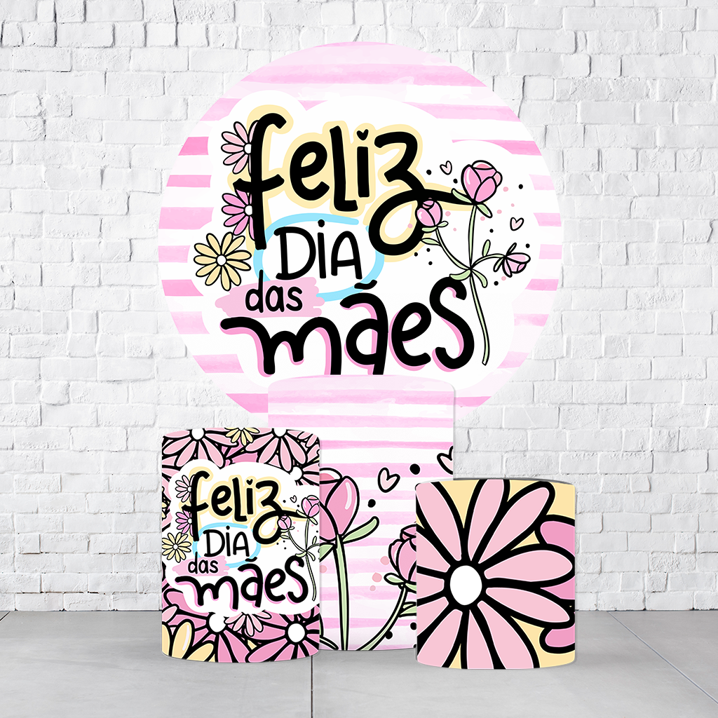 Kit Painel De Festa Dia Das Mães + Trio De Cilindros Em Tecido - Imagem 2