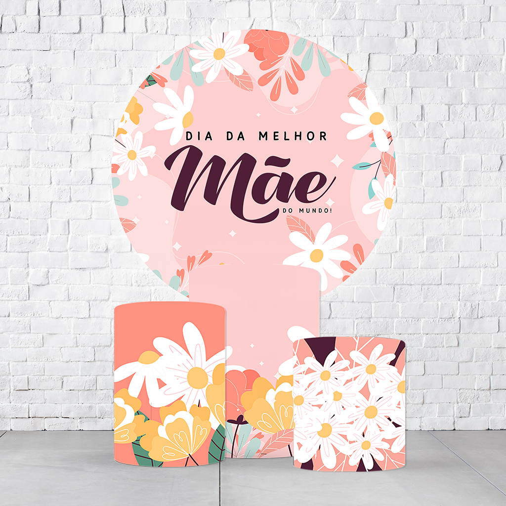 Kit Painel De Festa Dia Das Mães + Trio De Cilindros Em Tecido - Imagem 3