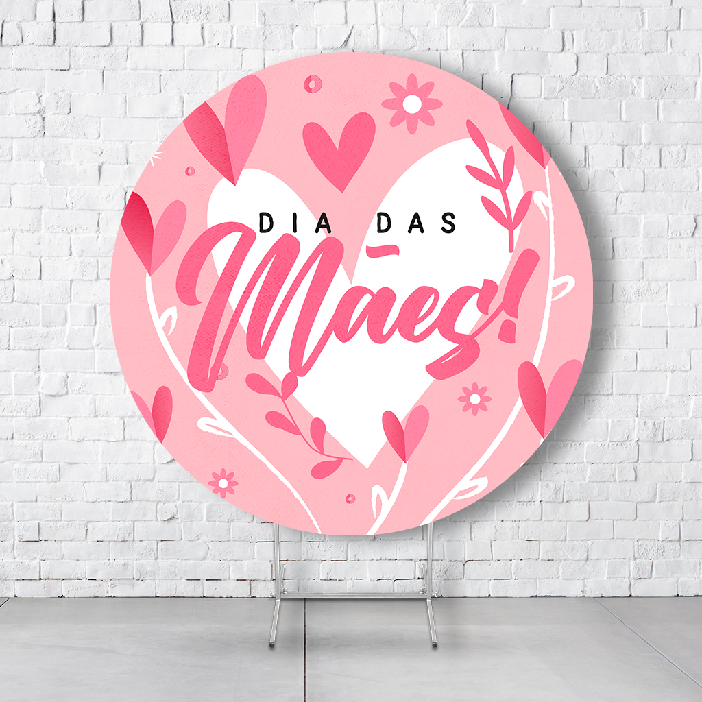 Painel De Festa Redondo Dia Das Mães Em Tecido Helanca C/Elástico 1,50x1,50 - Imagem 1