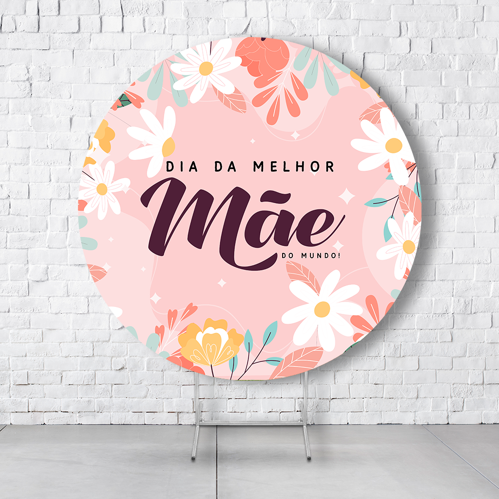Painel De Festa Redondo Dia Das Mães Em Tecido Helanca C/Elástico 1,50x1,50 - Imagem 3