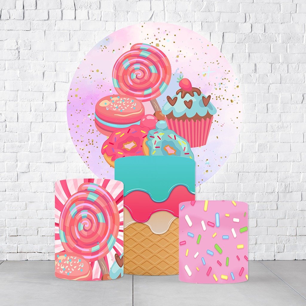 Kit Painel De Festa Doceria + Trio De Cilindros Em Tecido - Imagem 2