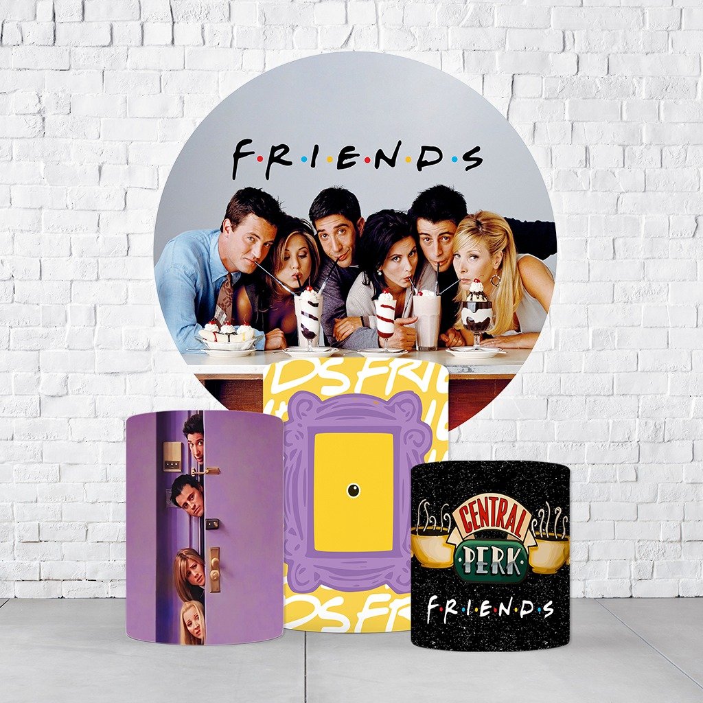 Kit Painel De Festa Friends + Trio De Cilindros Em Tecido