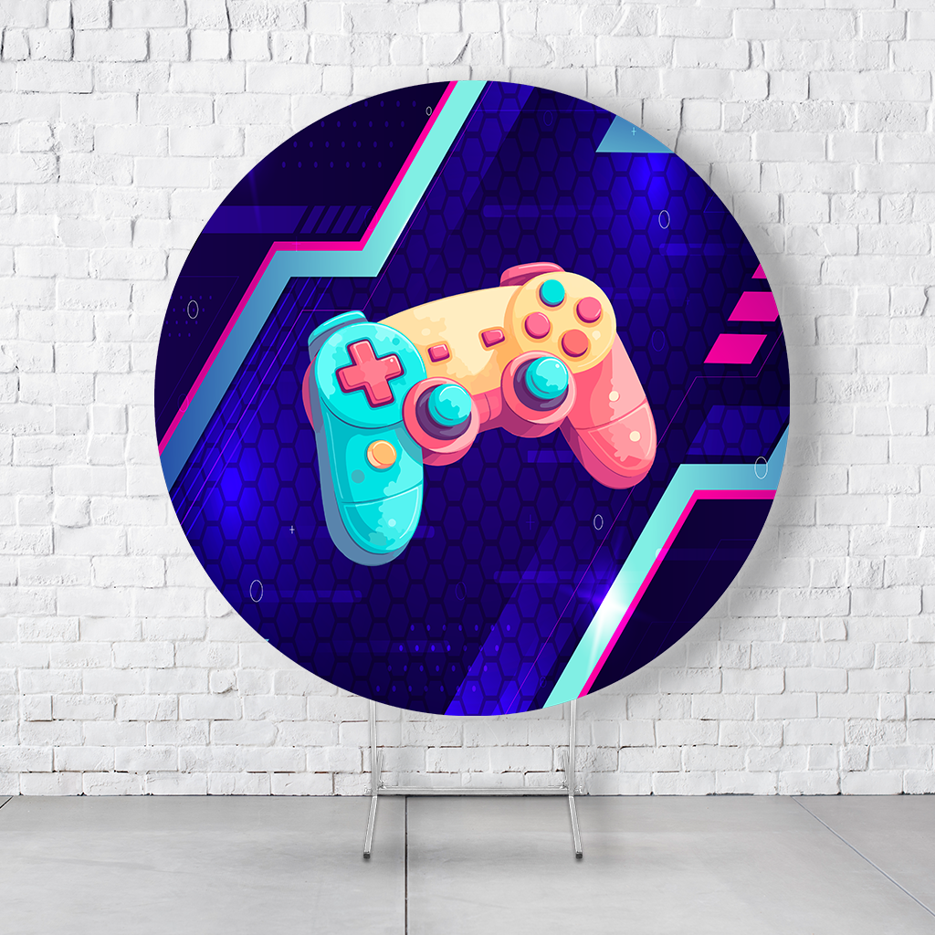 Painel De Festa Redondo Gamer Em Tecido Helanca C/Elástico 1,50x1,50