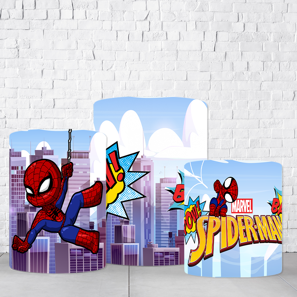 Trio de Cilindros Para Festas Homem-Aranha Em Tecido Helanca C/Elástico - Imagem 3