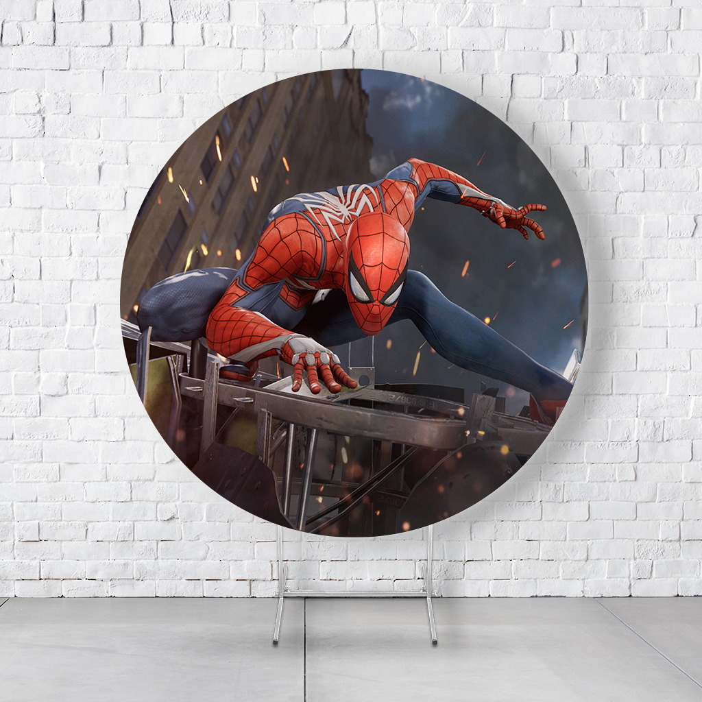 Painel De Festa Redondo Homem-Aranha Em Tecido Helanca C/Elástico 1,50x1,50 - Imagem 2