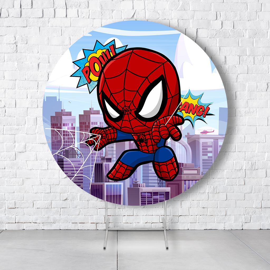 Painel De Festa Redondo Homem-Aranha Em Tecido Helanca C/Elástico 1,50x1,50  PAINEL702