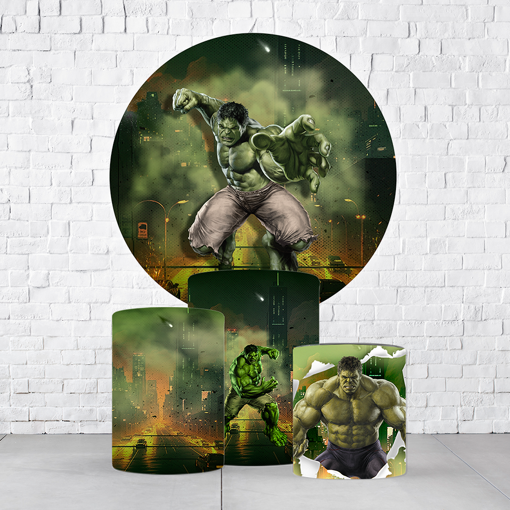Kit Painel De Festa Hulk + Trio De Cilindros Em Tecido