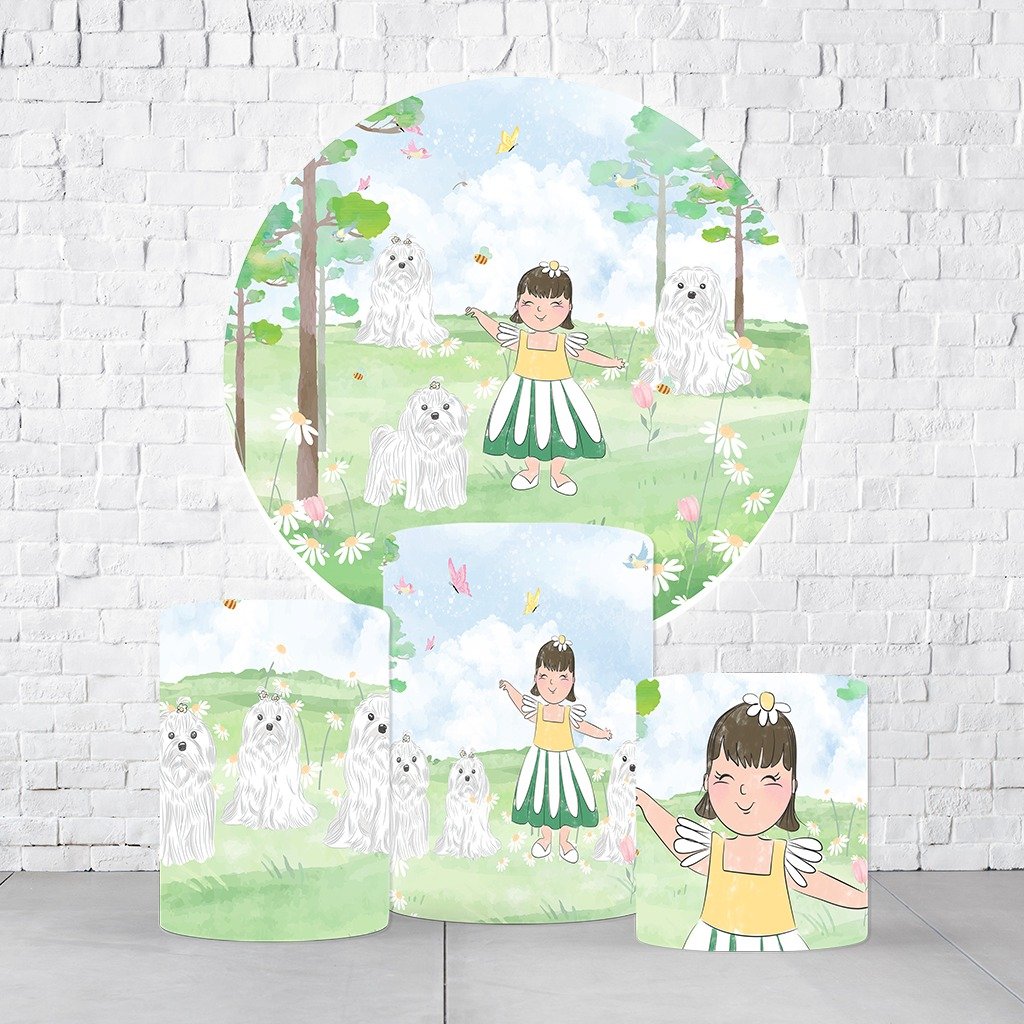 Kit Painel De Festa jardim Encantado + Trio De Cilindros Em Tecido