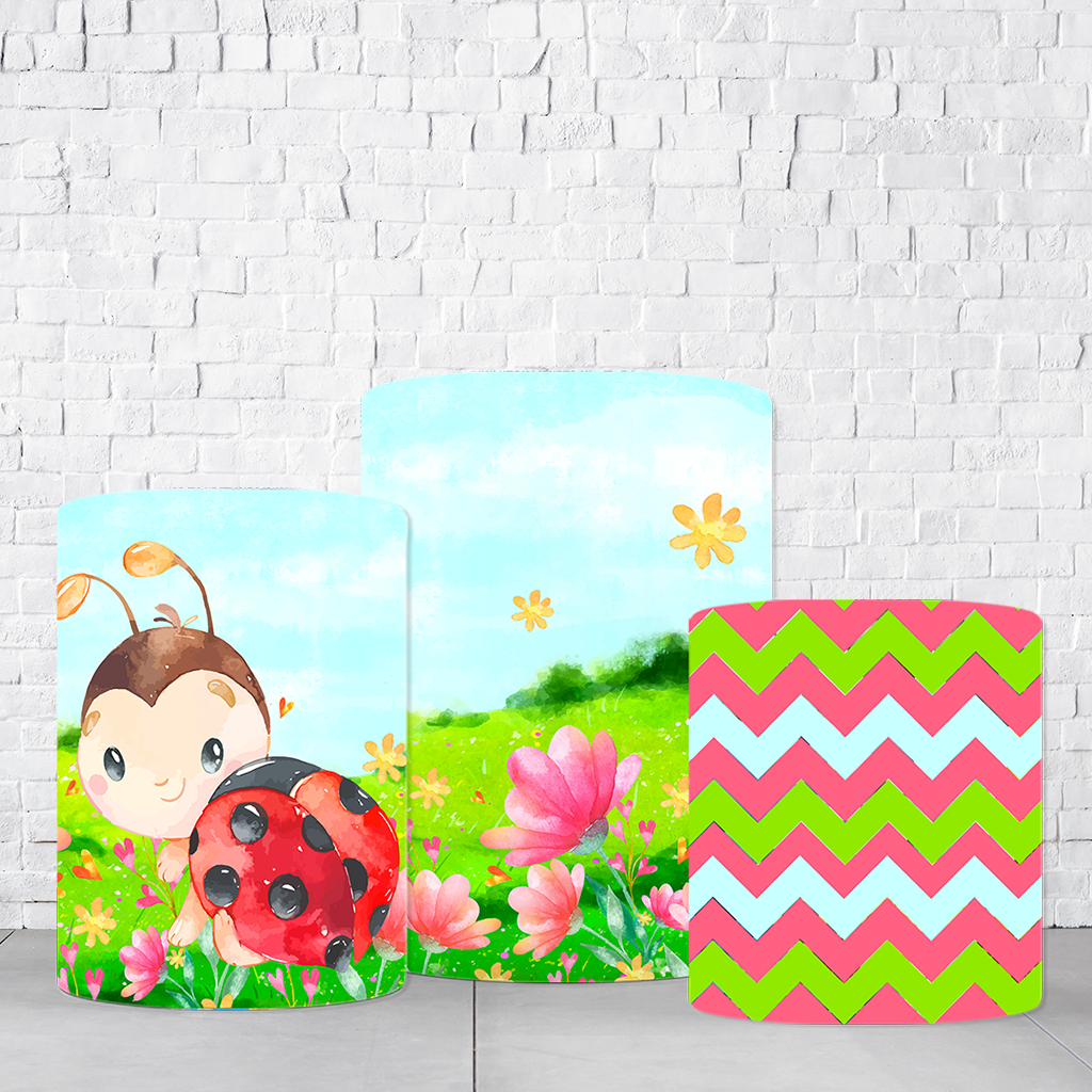 Trio de Cilindros Para Festas Joaninha Em Tecido Helanca C/Elástico