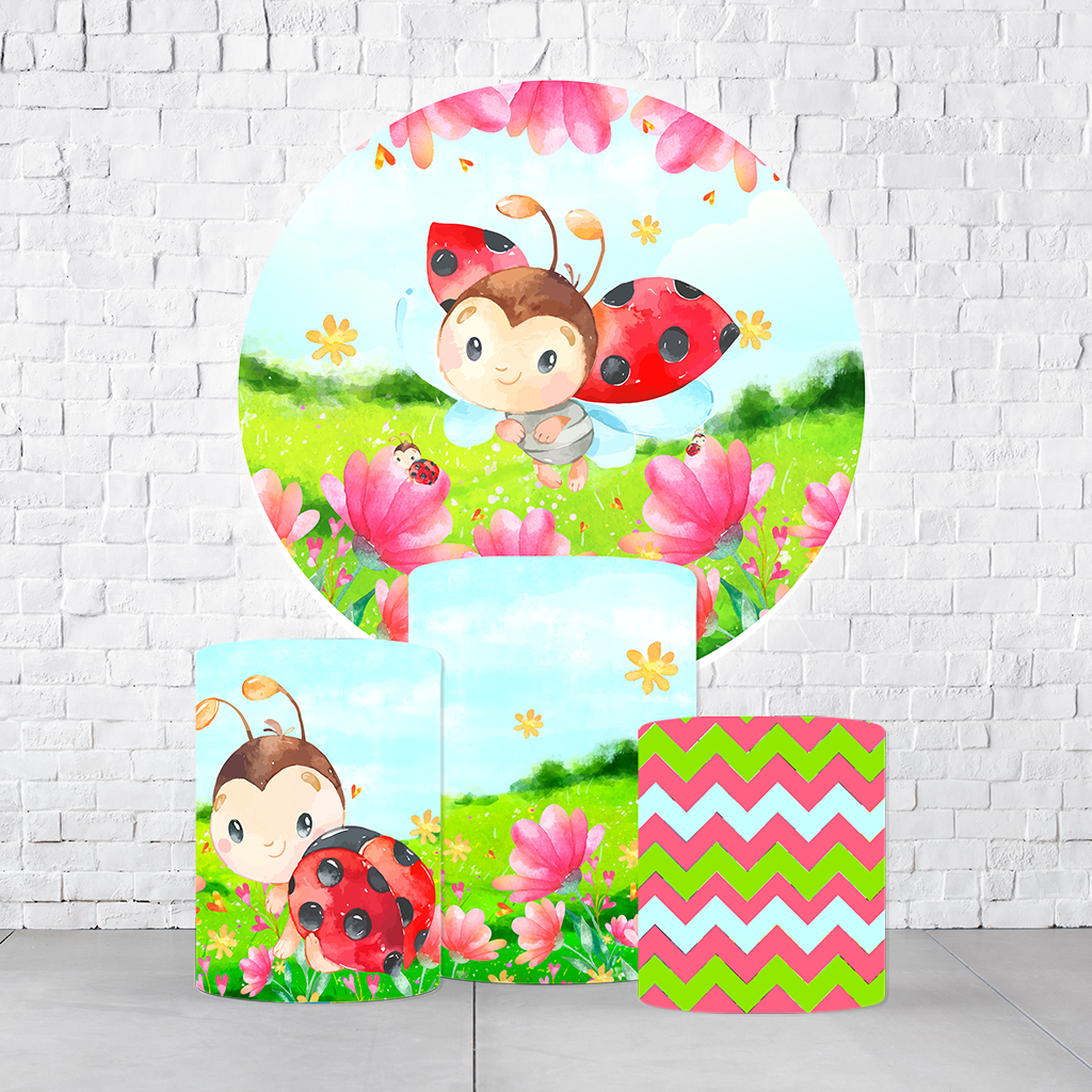 Kit Painel De Festa Joaninha + Trio De Cilindros Em Tecido