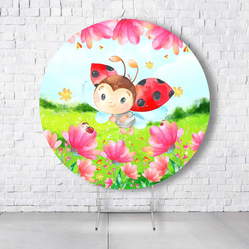 Painel De Festa Redondo Joaninha Em Tecido Helanca C/Elástico 1,50x1,50