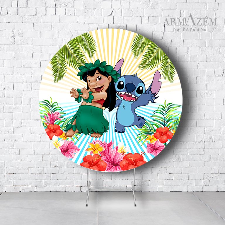 Painel De Festa Redondo Lilo & Stitch Em Tecido Helanca C/Elástico 1,50x1,50  PAINEL693