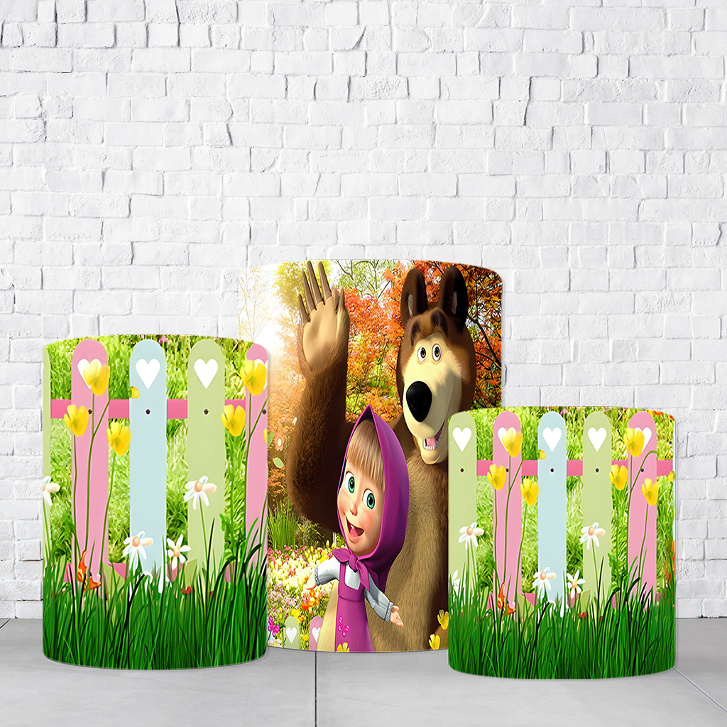 Trio de Cilindros Para Festas Masha e o Urso Em Tecido Helanca C/Elástico - Imagem 2