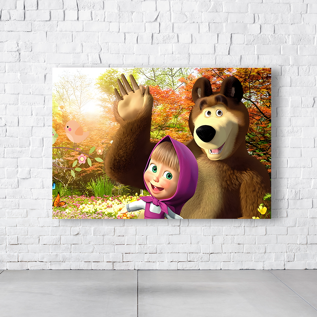 Painel Retangular Tema Masha e o Urso Em Tecido Oxford 100% Poliéster - Imagem 2