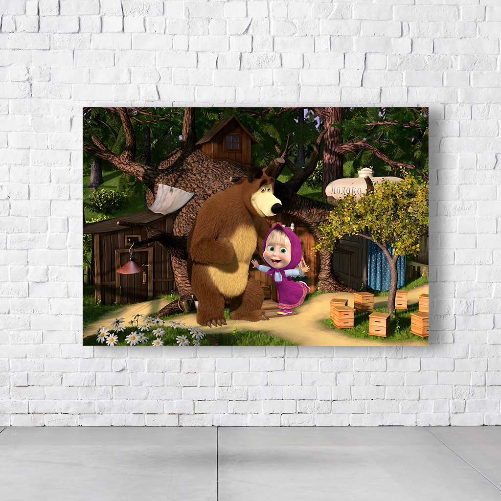 Painel Retangular Tema Masha e o Urso Em Tecido Oxford 100% Poliéster
