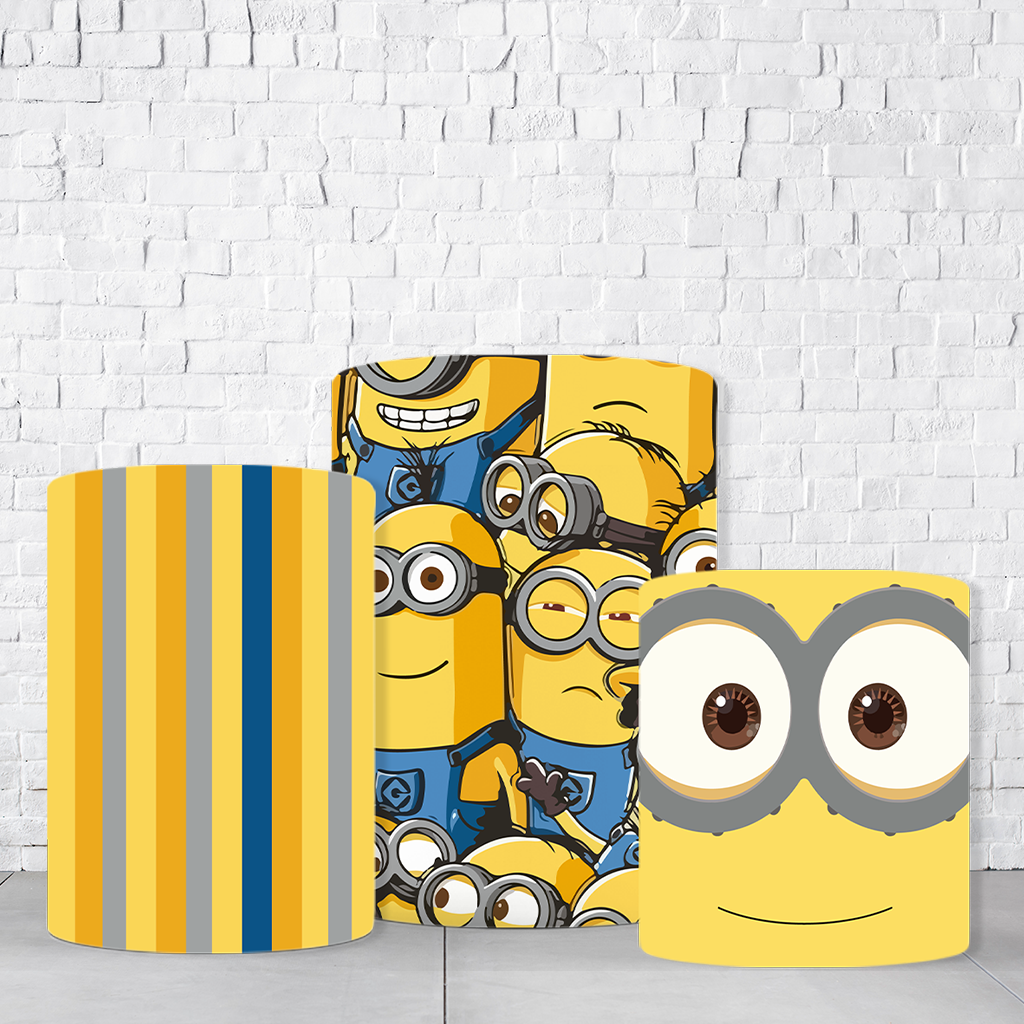 Trio de Cilindros Para Festas Minions Em Tecido Helanca C/Elástico