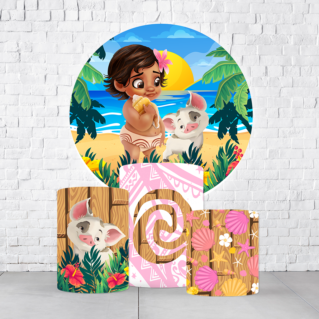 Kit Painel De Festa Moana + Trio De Cilindros Em Tecido - Imagem 3