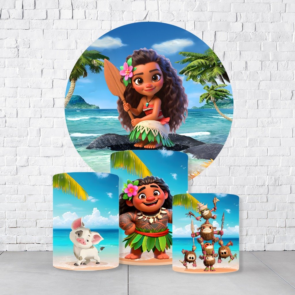 Kit Painel De Festa Moana + Trio De Cilindros Em Tecido - Imagem 2