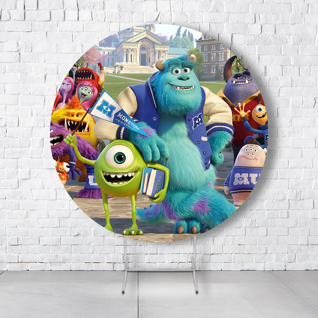Painel De Festa Redondo Monstros S.A. Em Tecido Helanca C/Elástico 1,50x1,50