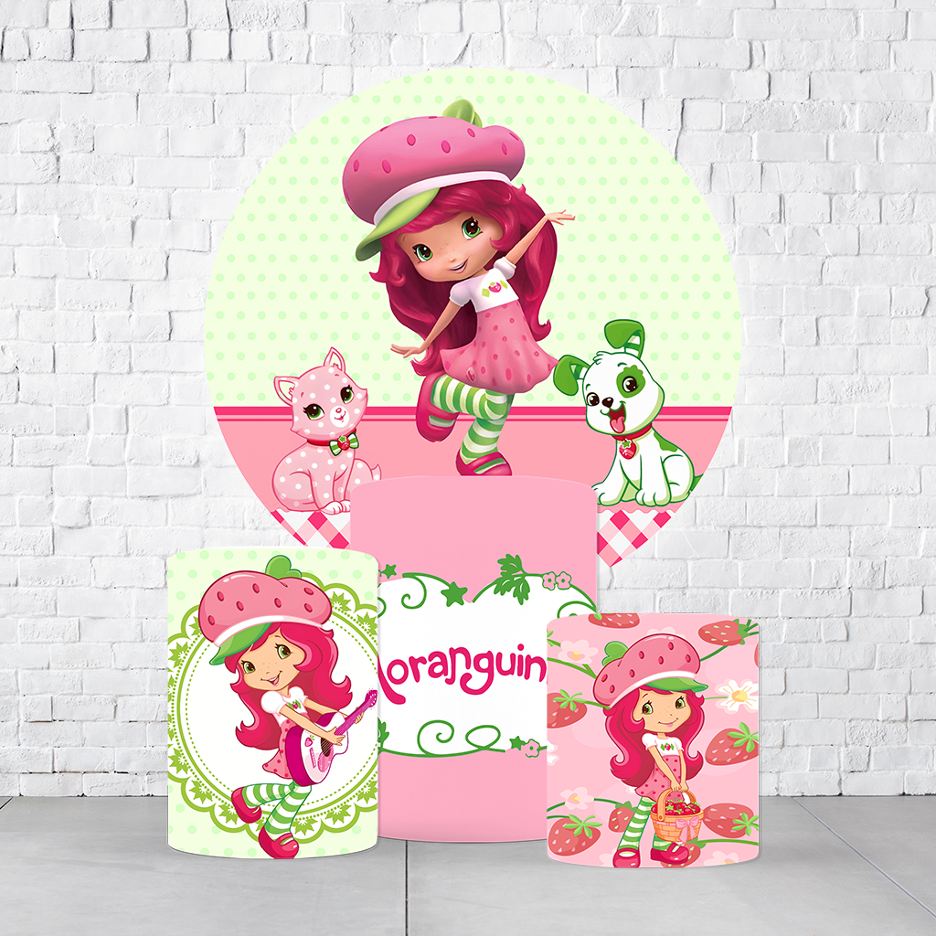 Kit Painel De Festa Moranguinho + Trio De Cilindros Em Tecido - Imagem 2