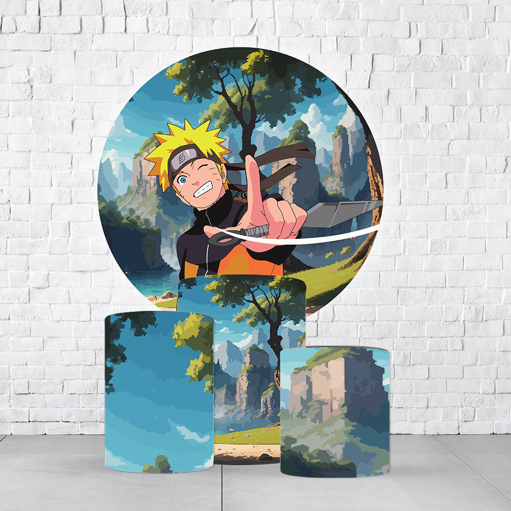 Kit Painel De Festa Naruto + Trio De Cilindros Em Tecido