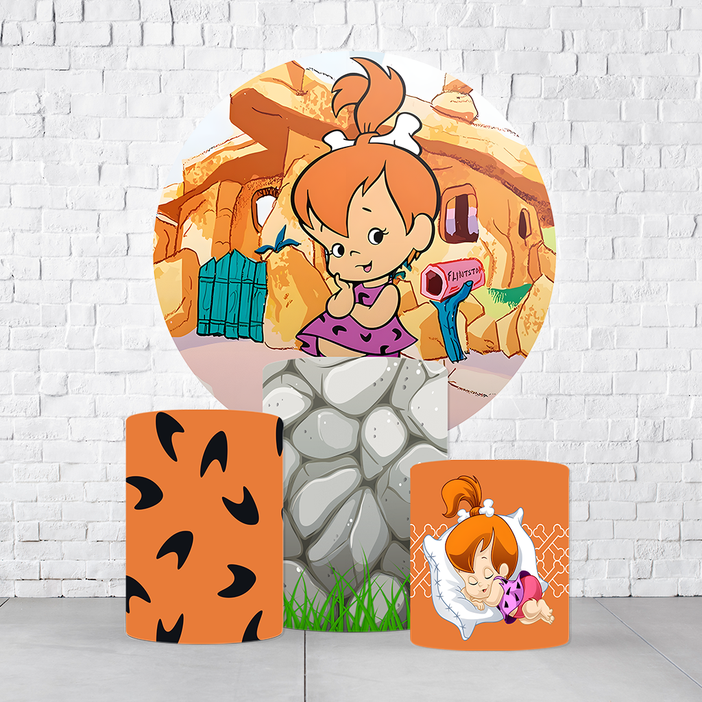 Kit Painel De Festa Pedrita + Trio De Cilindros Em Tecido   KITPAI463