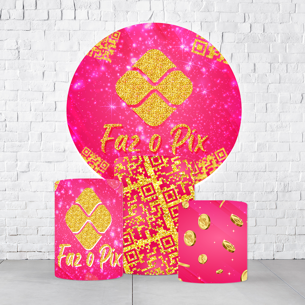 Kit Painel De Festa Faz o Pix + Trio De Cilindros Em Tecido