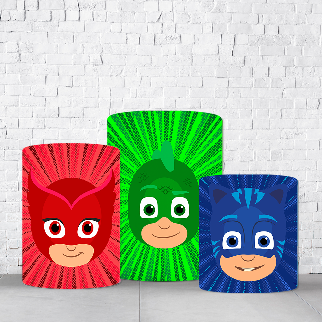 Trio de Cilindros Para Festas PJ Masks Em Tecido Helanca C/Elástico