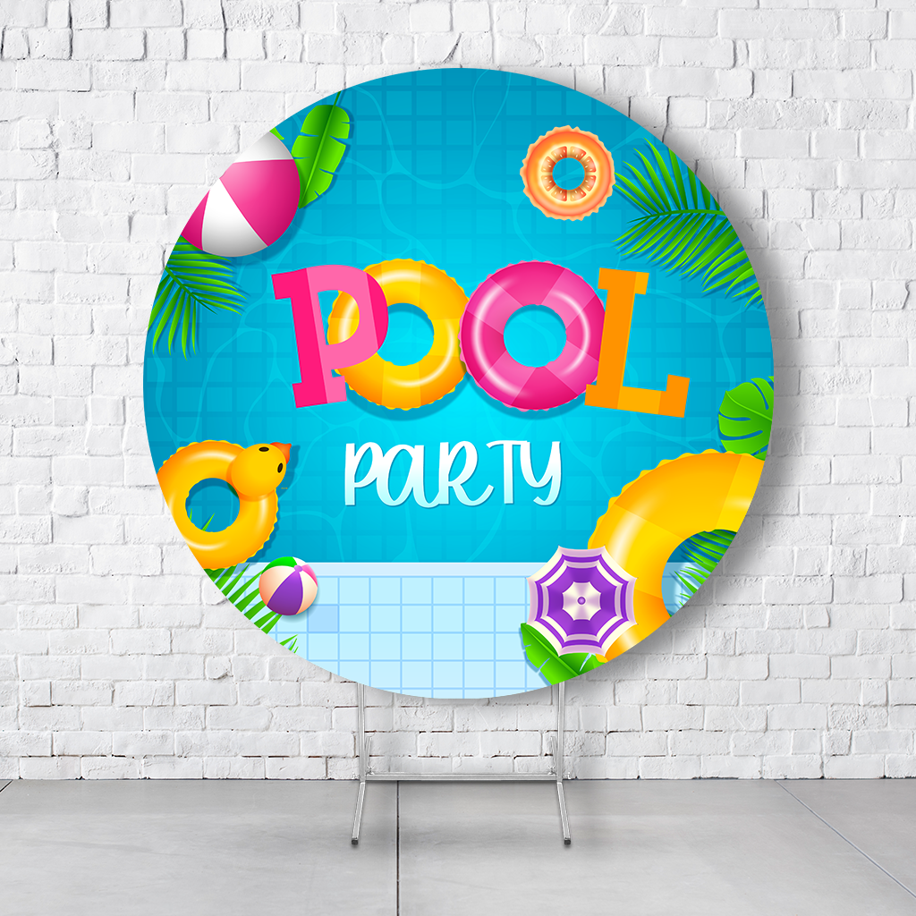 Painel De Festa Redondo Pool Party Em Tecido Helanca C/Elástico 1,50x1,50