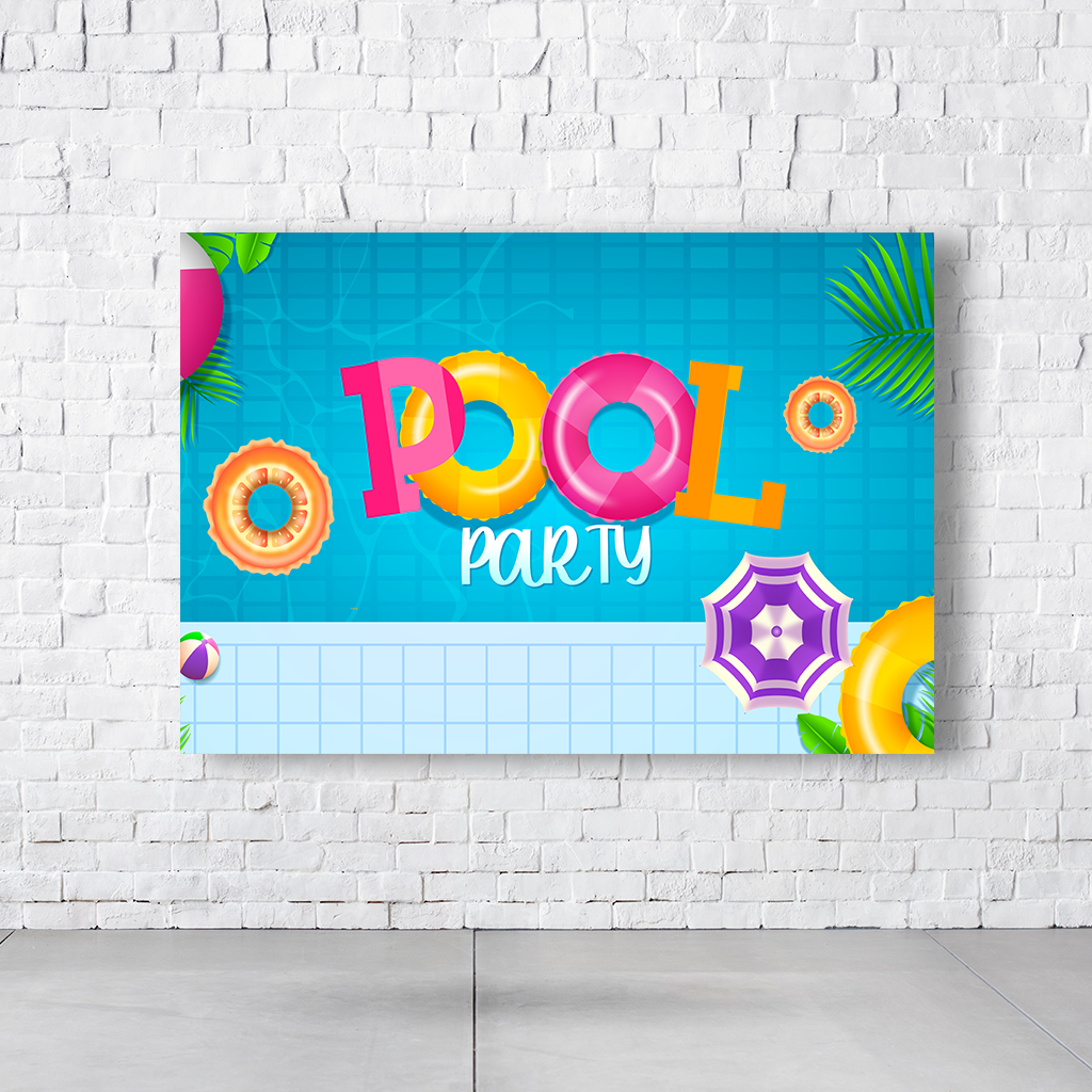 Painel Retangular Tema Pool Party Em Tecido Oxford 100% Poliéster