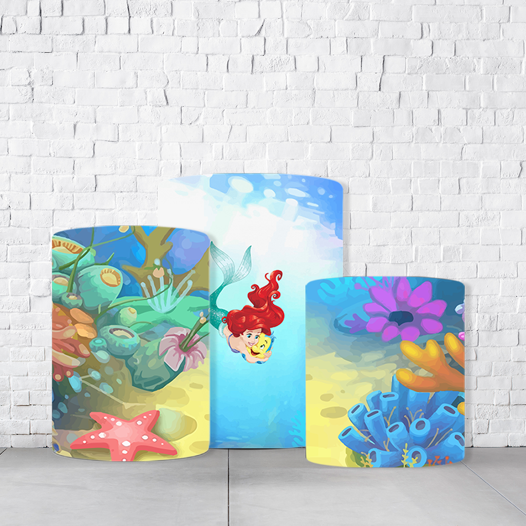 Trio de Cilindros Para Festas Pequena Sereia Em Tecido Helanca C/Elástico - Imagem 3