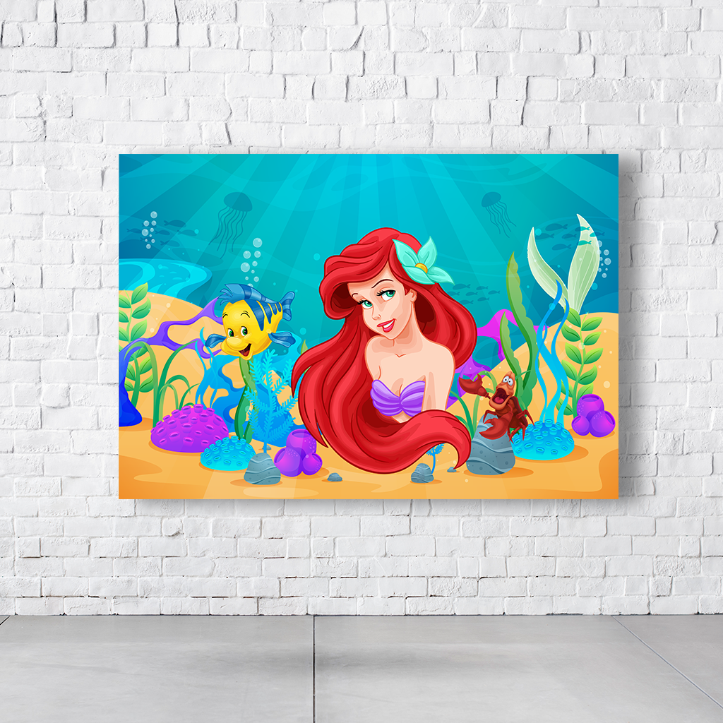 Painel Retangular Tema Pequena Sereia Em Tecido Oxford 100% Poliéster  PAINEL908
