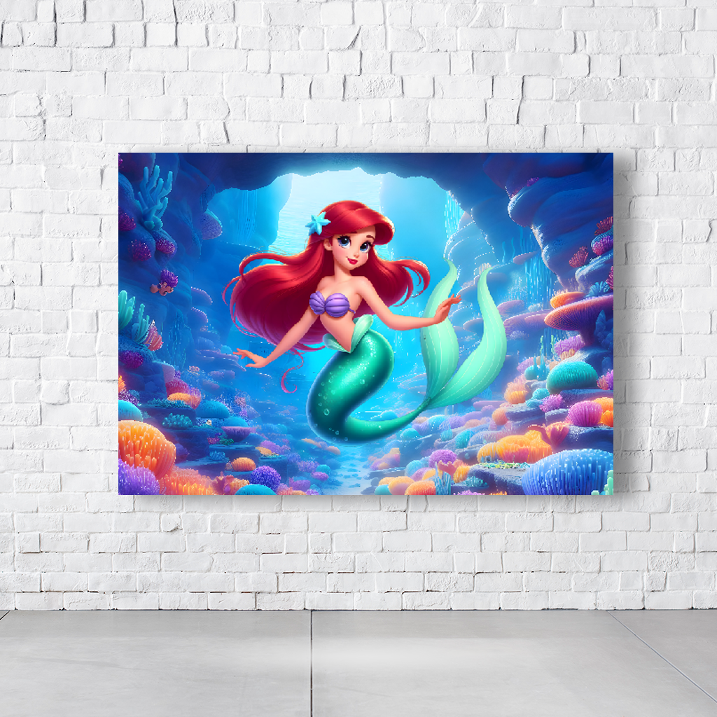 Painel Retangular Tema Pequena Sereia Em Tecido Oxford 100% Poliéster - Imagem 3