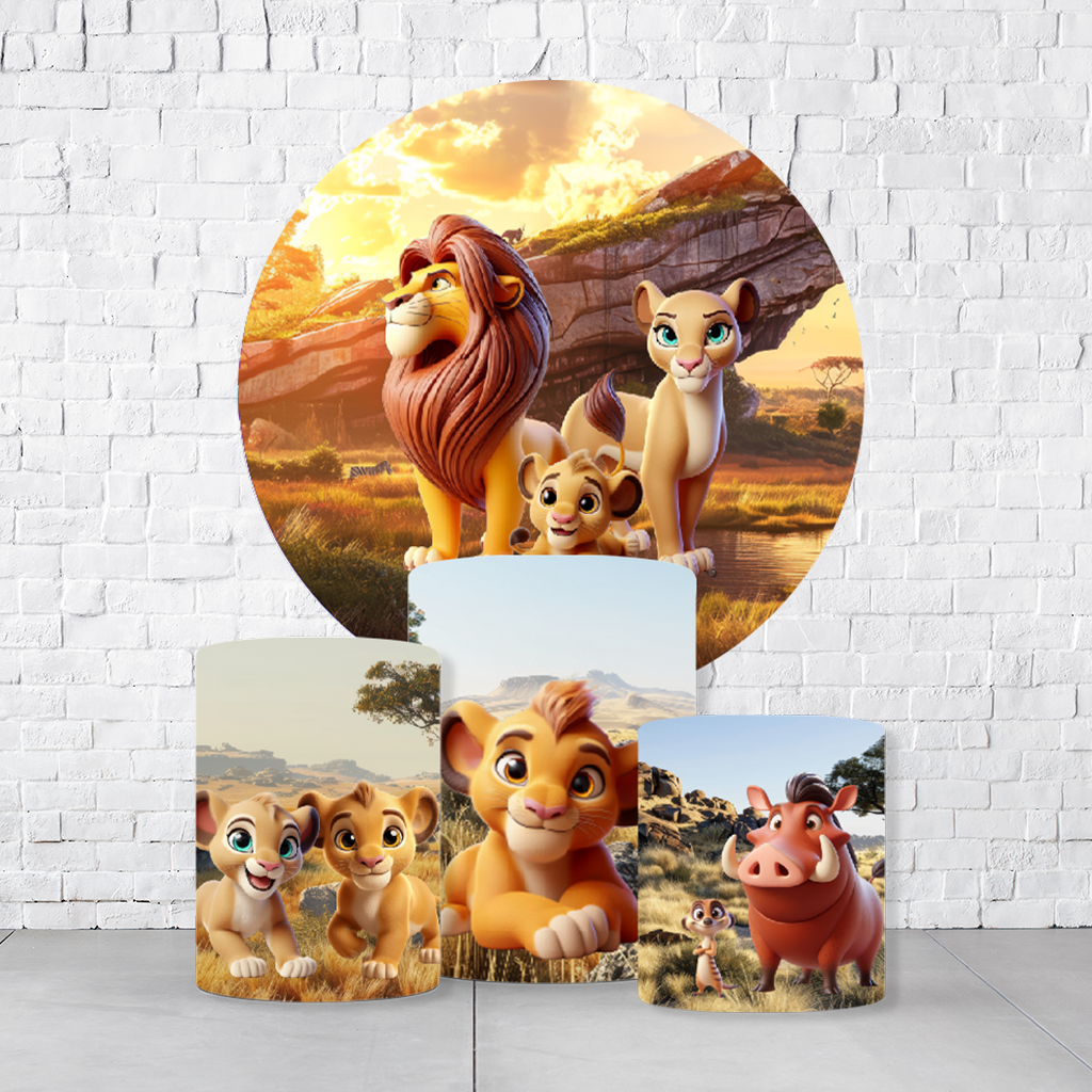 Kit Painel De Festa Rei Leão + Trio De Cilindros Em Tecido  KITPAI977