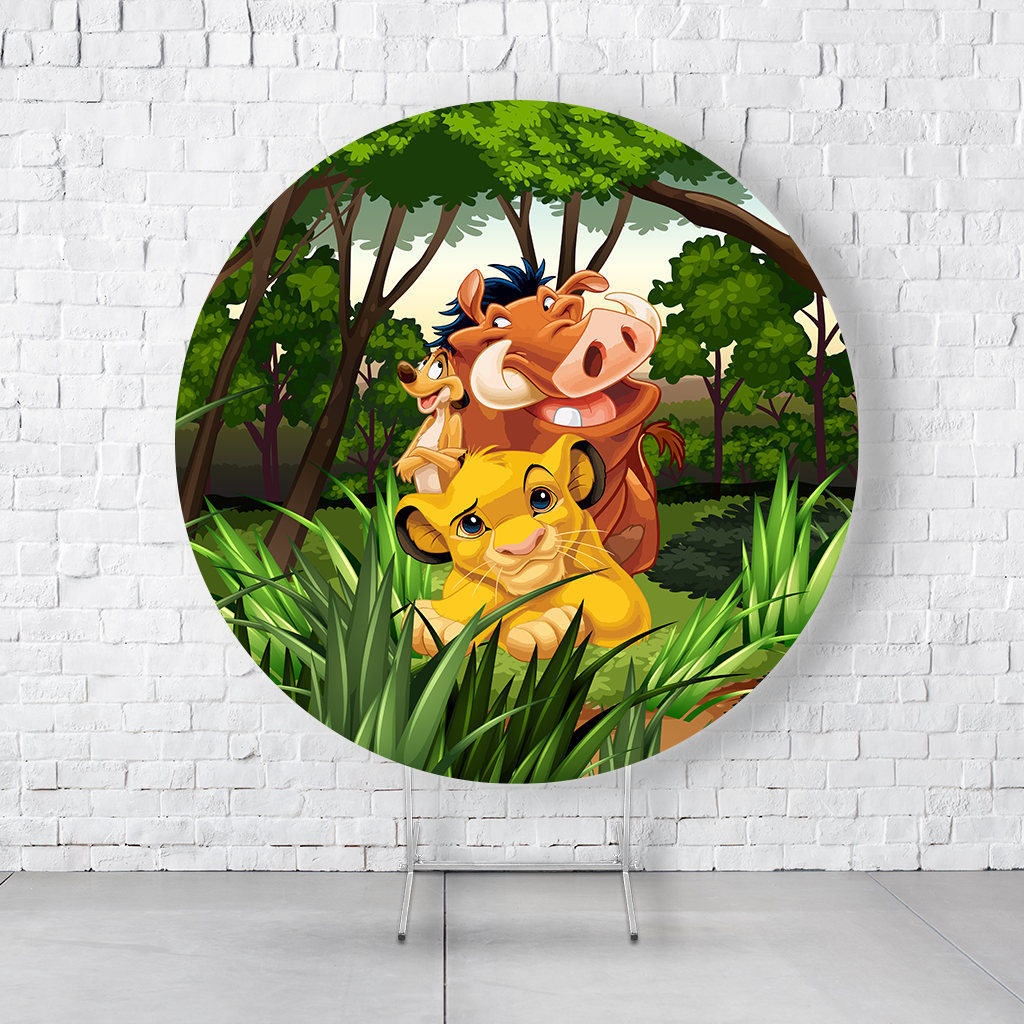 Painel De Festa Redondo Rei Leão Em Tecido Helanca C/Elástico 1,50x1,50 - Imagem 2