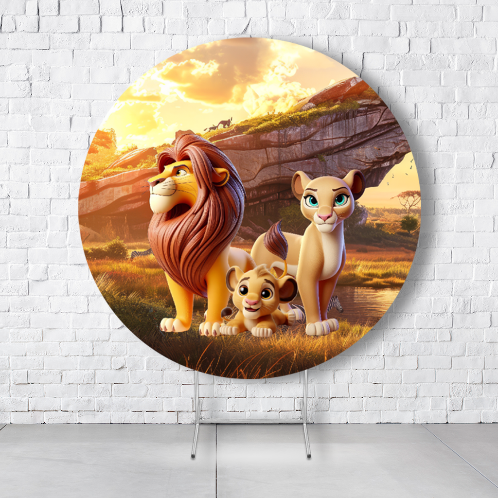 Painel De Festa Redondo Rei Leão Em Tecido Helanca C/Elástico 1,50x1,50  PAINEL450