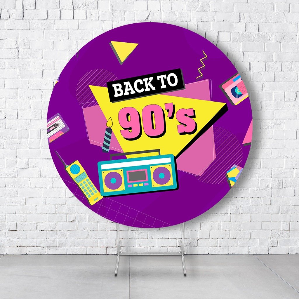 Painel De Festa Redondo Retro Em Tecido Helanca C/Elástico 1,50x1,50