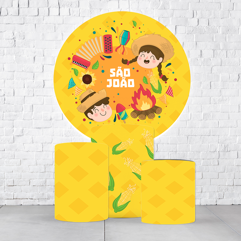 Kit Painel De Festa São João + Trio De Cilindros Em Tecido - Imagem 2