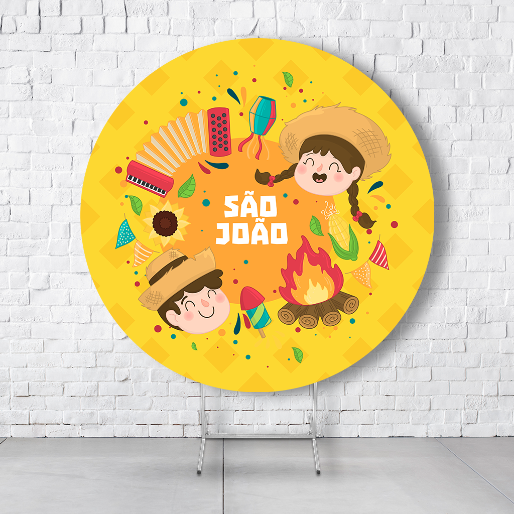 Painel De Festa Redondo São João Em Tecido Helanca C/Elástico 1,50x1,50 - Imagem 3