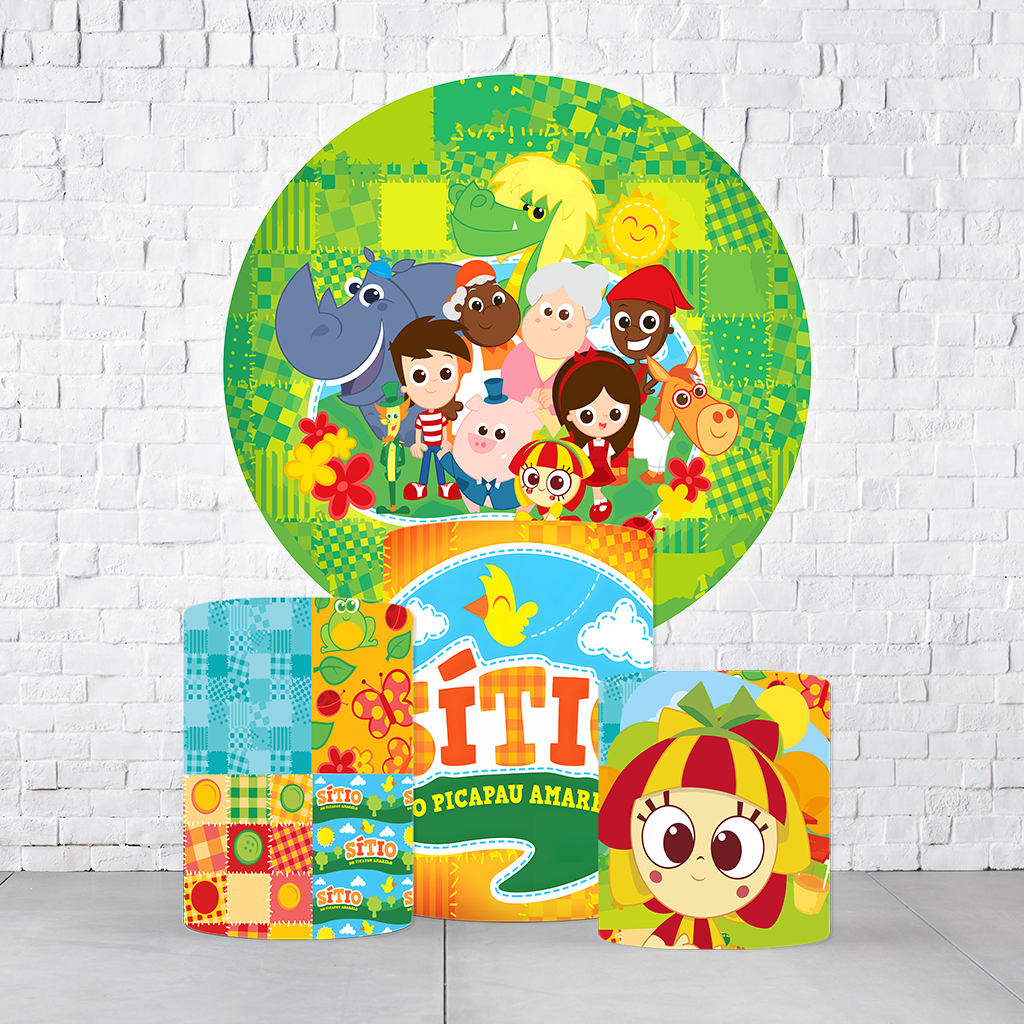 Kit Painel De Festa Sítio Do Pica Pau Amarelo + Trio De Cilindros Em Tecido  KITPAI849
