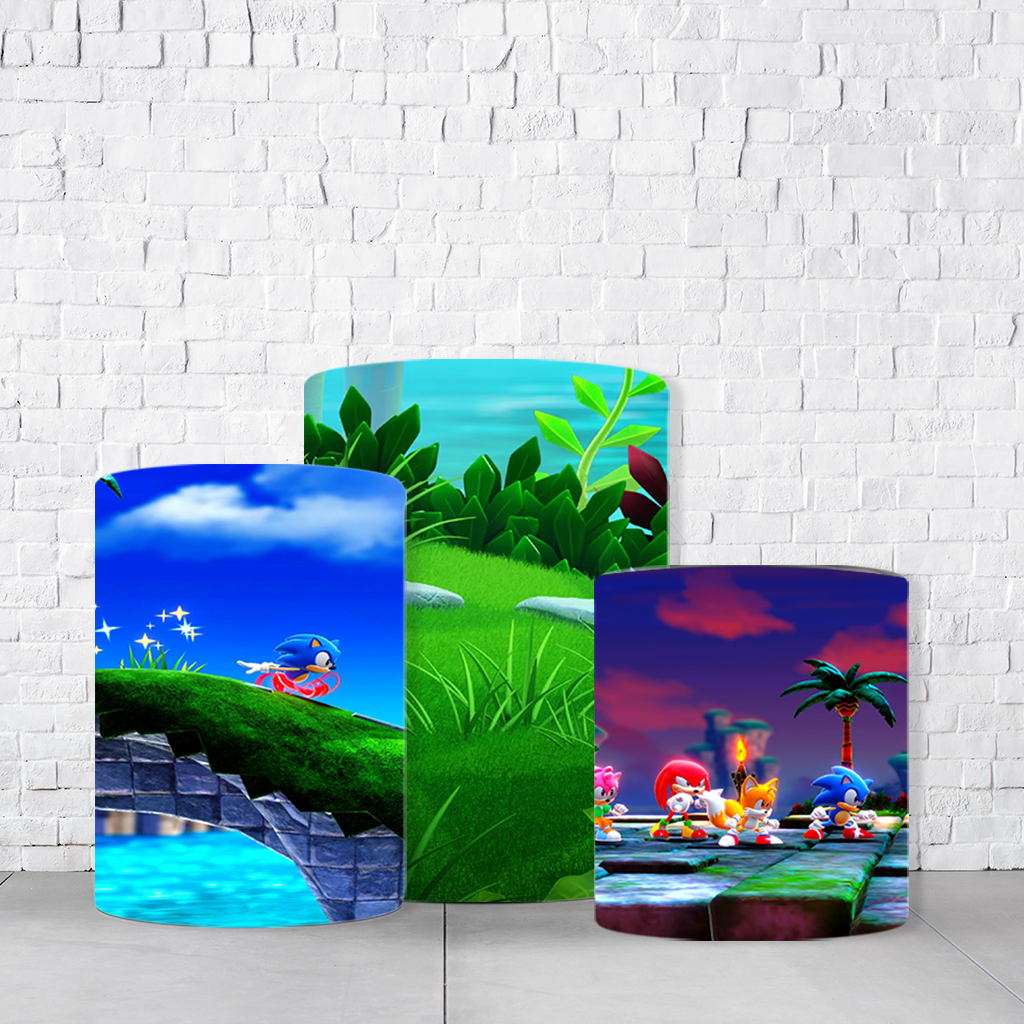 Trio de Cilindros Para Festas Sonic Em Tecido Helanca C/Elástico - Imagem 2