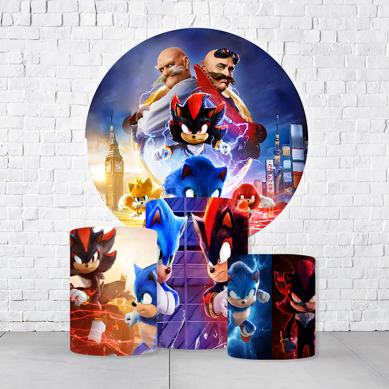 Kit Painel De Festa Sonic + Trio De Cilindros Em Tecido - Imagem 3