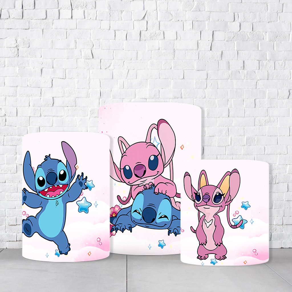 Trio de Cilindros Para Festas Stitch e Angel Em Tecido Helanca C/Elástico  TRIODE071